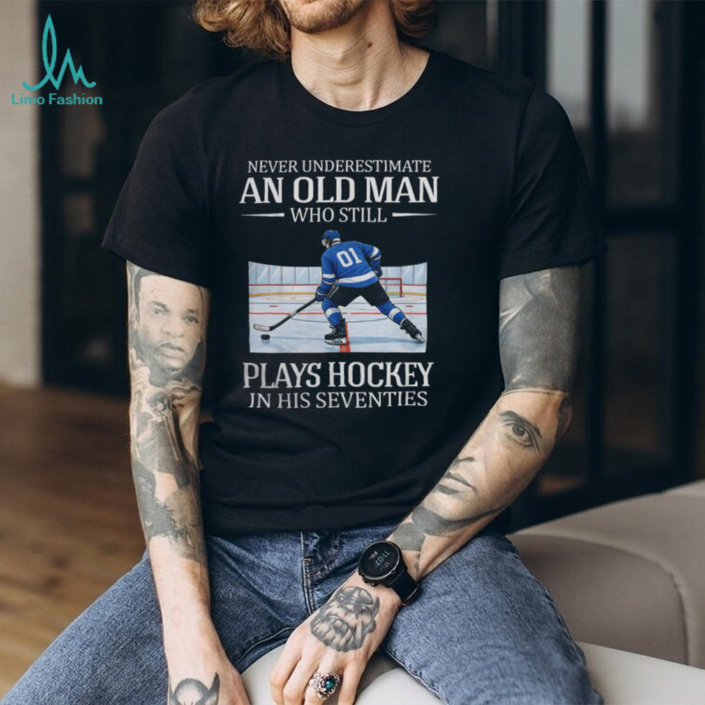 Old Man Hockey Player Seventies Theme Ice Hockey Senior T Shirt