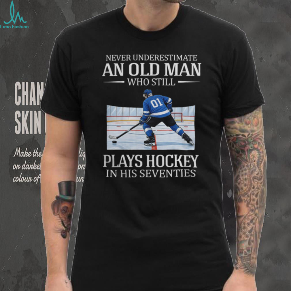 Old Man Hockey Player Seventies Theme Ice Hockey Senior T Shirt