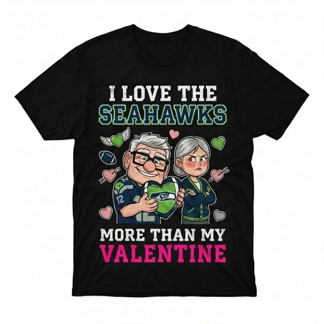 Original Carl And Ellie Fredricksen I Love The Seahawks Up Carl And Ellie More Than My Valentine Logo T-Shirt