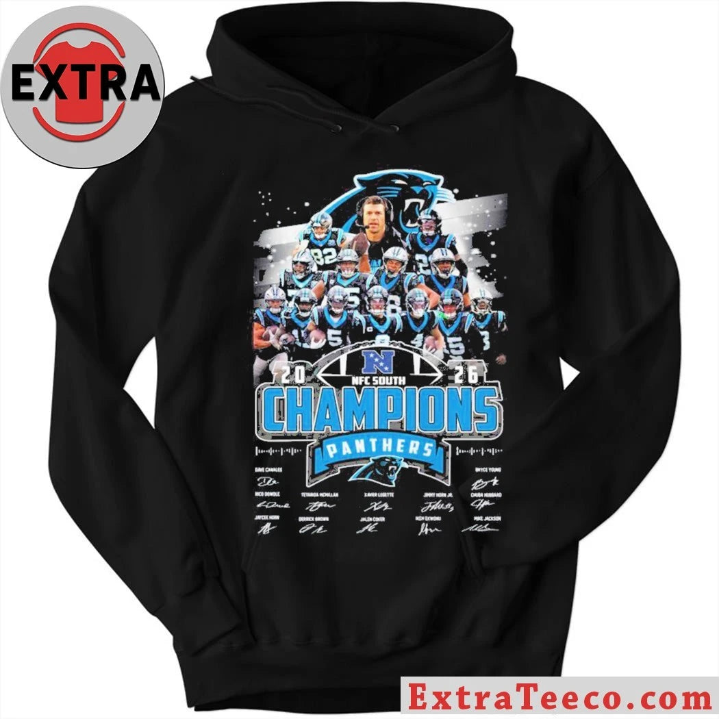 Original Carolina Panthers 2025 NFC South Champions All Team Vintage Signature And Logo Shirt