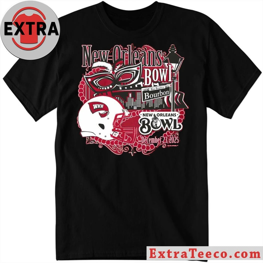 Original Celebrate the 2025 New Orleans Bowl with WKU mask graphics, helmets, and street signs Shirt