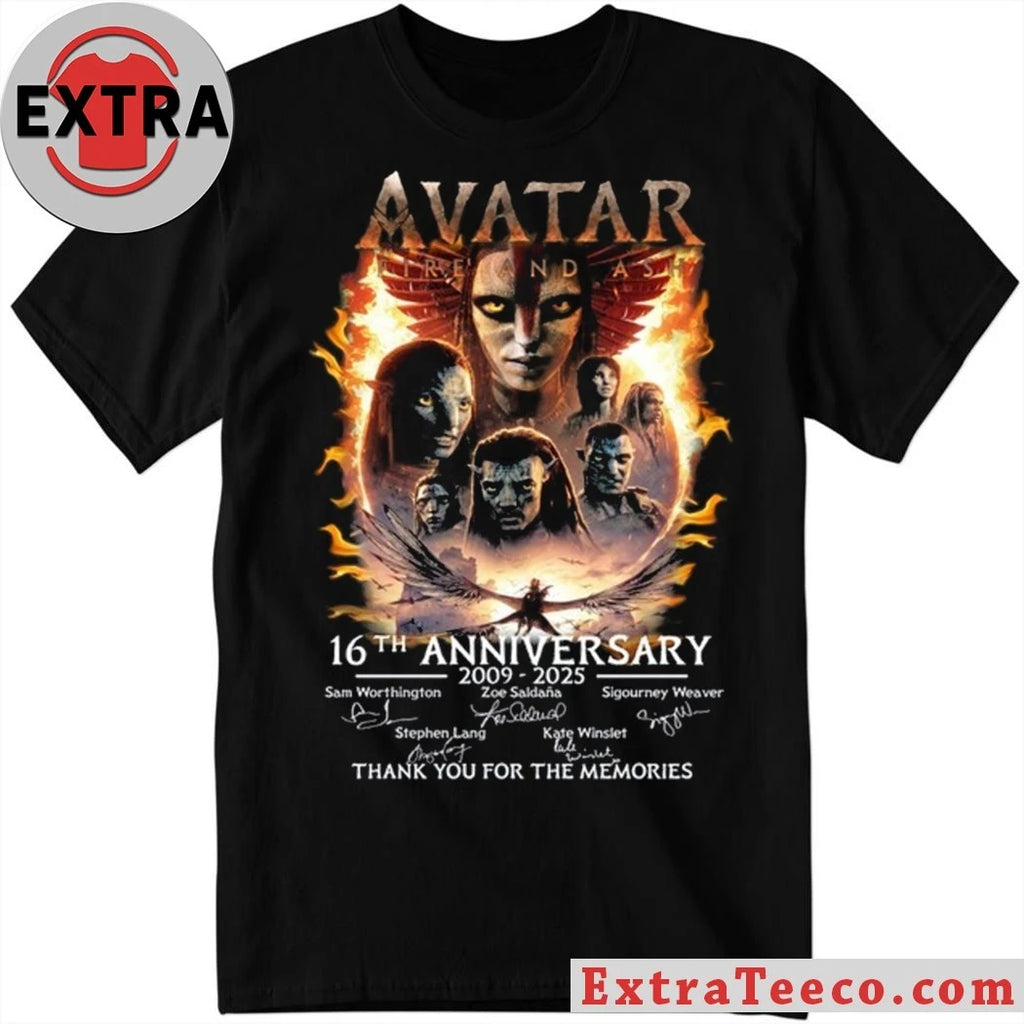 Original Celebrating 16 years since Avatar Fire and Ash Sam Worthington, Zoe Saldaña, Sigourney Weaver, Stephen Lang, and Kate Winslet. December 19, 2025 Signature Shirt