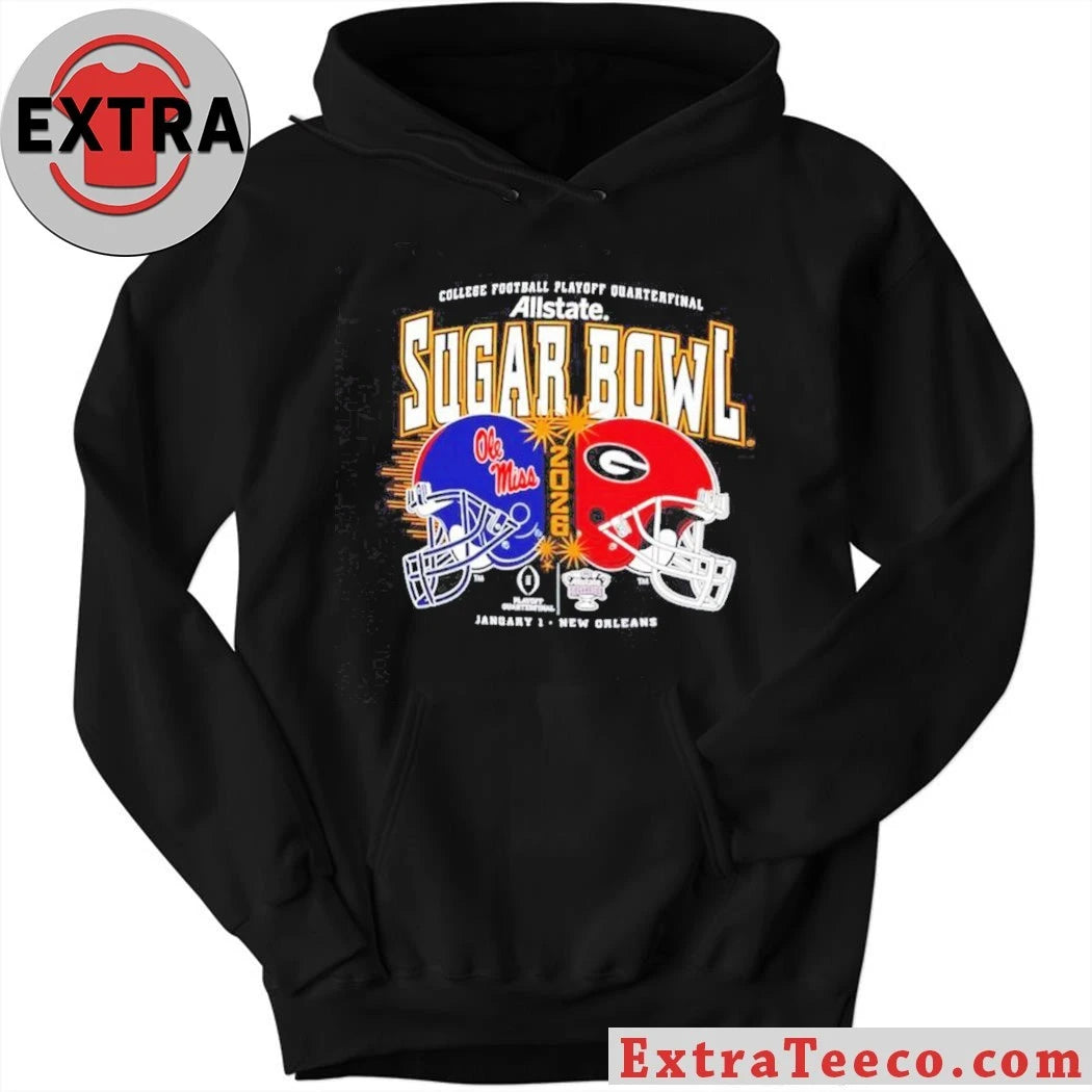 Original College Football Playoff Allstate Sugar Bowl quarterfinal match between Ole Miss and Georgia 1 January Helmet And Logo Shirt