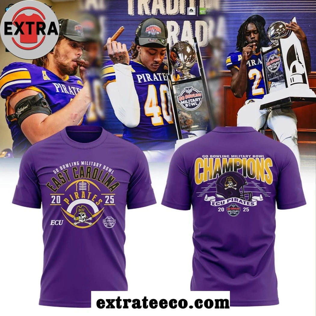 Original ECU Pirates Football 2025 Military Bowl Champions Fan Logo Hoodie T-Shirt