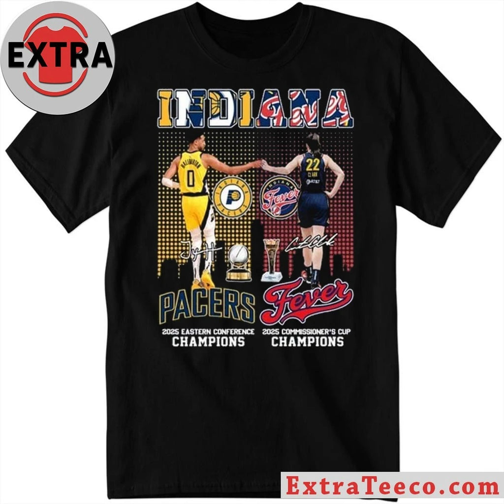 Original Indiana Pacers and Fever Champions 2025 Championship for both Indiana Pacers and Indiana Fever basketball teams Signature And Logo Shirt