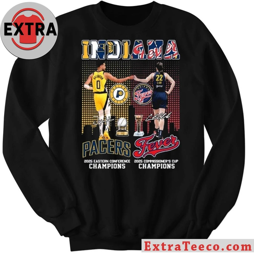 Original Indiana Pacers and Fever Champions 2025 Championship for both Indiana Pacers and Indiana Fever basketball teams Signature And Logo Shirt