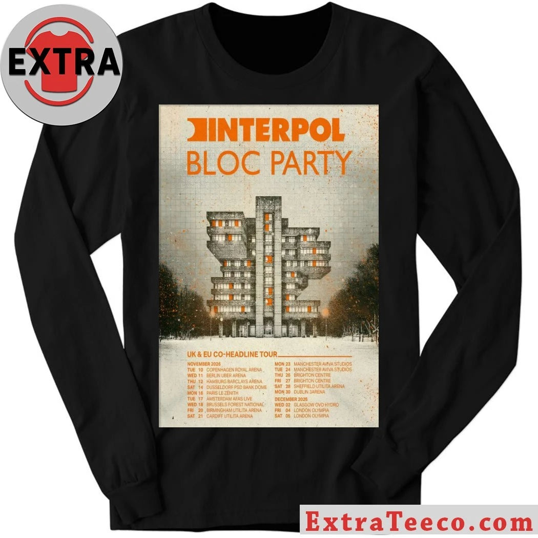 Original Interpol And Bloc Party UK-EU Co Headline Tour November 2026 Poster T-Shirt