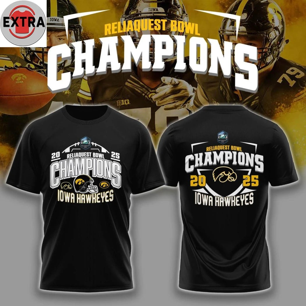 Original Iowa Hawkeyes ReliaQuest Bowl Champions 2025 Helmet And Logo Shirt