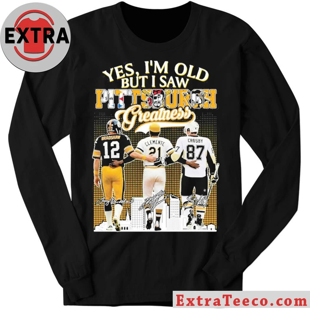Original Pittsburgh sports legends Terry Bradshaw, Roberto Clemente, and Sidney Crosby Signature Shirt