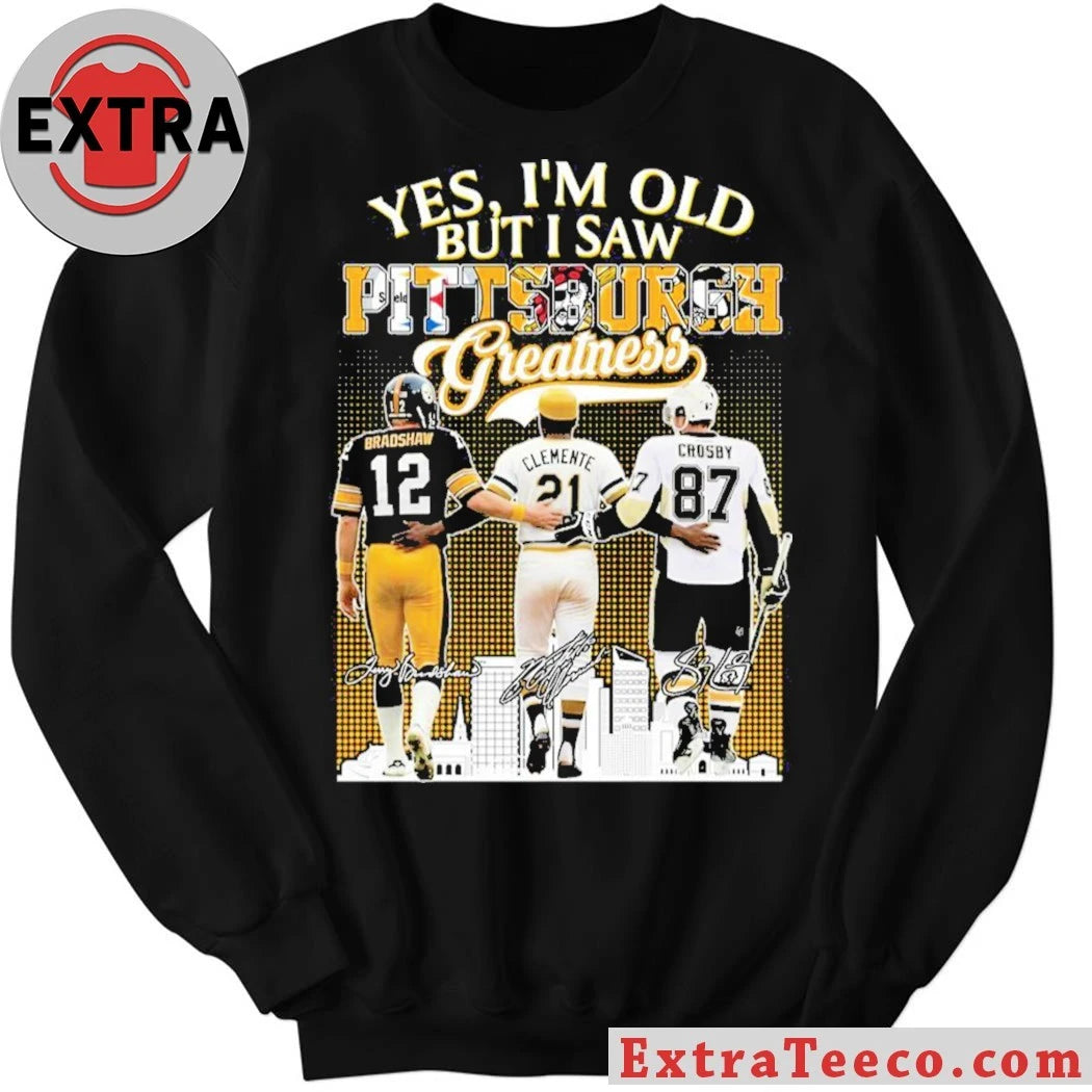 Original Pittsburgh sports legends Terry Bradshaw, Roberto Clemente, and Sidney Crosby Signature Shirt