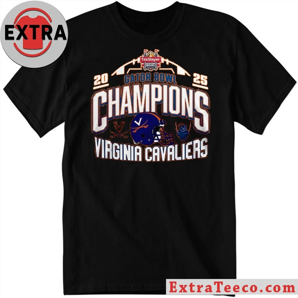 Original Virginia Cavaliers 2025 TaxSlayer Gator Bowl Champions Helmet And Logo T-Shirt