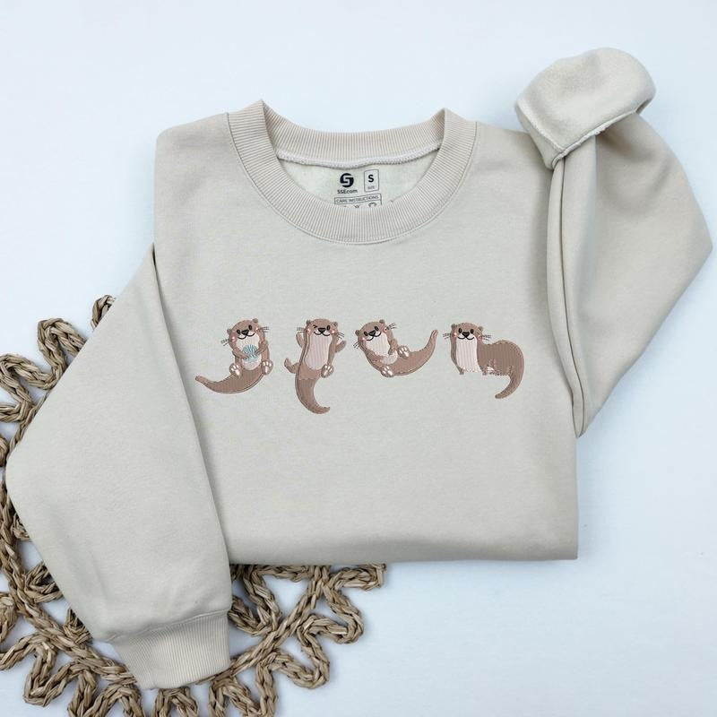 Otters Embroidered Sweatshirt, Otter Mom Sweatshirt, Sea Otter Sweater, Otter Lover Gift, Otter Shirt, Animal Sweater Hoodie