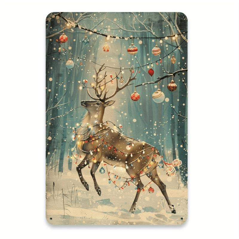 Vintage Christmas Deer Metal Sign - 8x12 Inch, Durable Iron, Perfect for Home & Office Decor, Ideal Gift for Loved Ones,...