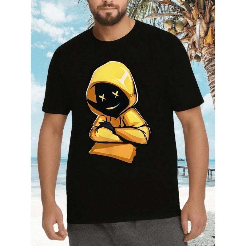 Oversized Evil Pattern T Shirt For Big And Tall Men Plus Size Crew Neck Short Sleeve Casual Top Best Sellers In Black...