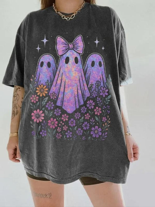 "PEPPER Cute Floral Ghost Halloween T-Shirt