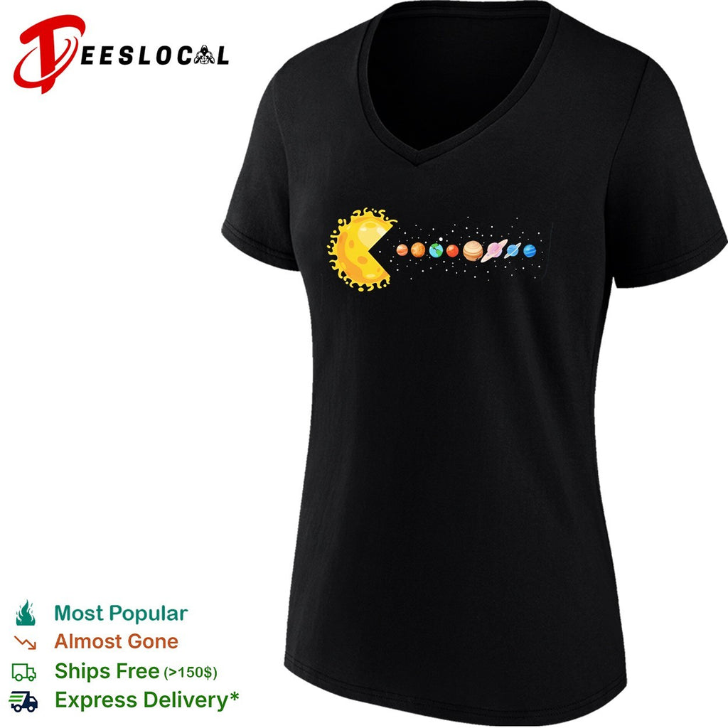 Pac Man sun eating solar system planets shirt