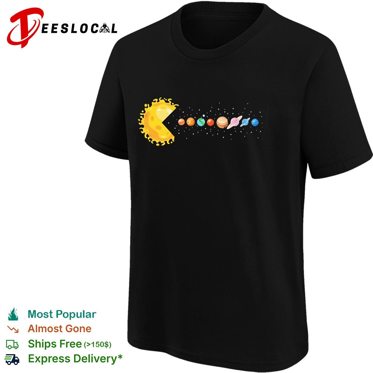 Pac Man sun eating solar system planets shirt