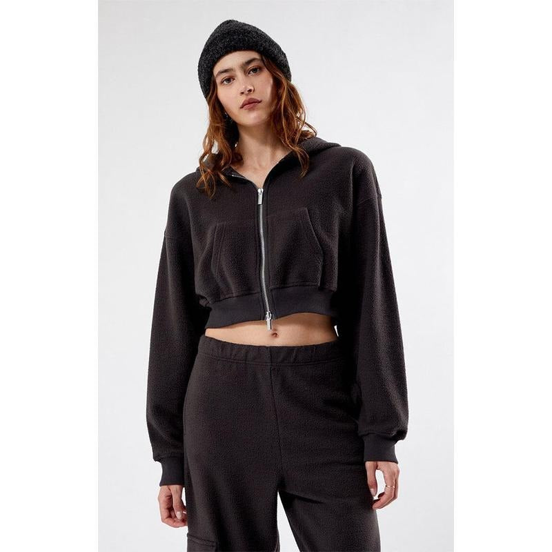 PacSun Women's Cozy Double Zip Cropped Hoodie T-Shirts, Sweatshirt | PodTeesHub.com