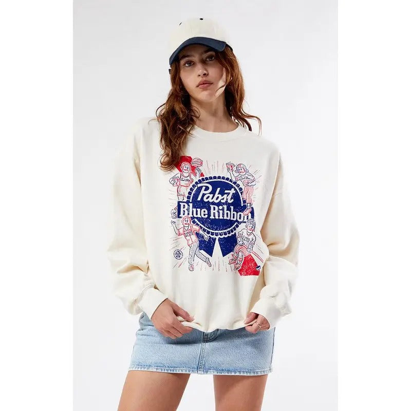 PacSun Women's Pabst Blue Ribbon Sports Crew Neck Sweatshirt T-Shirts, Hoodie | PodTeesHub.com