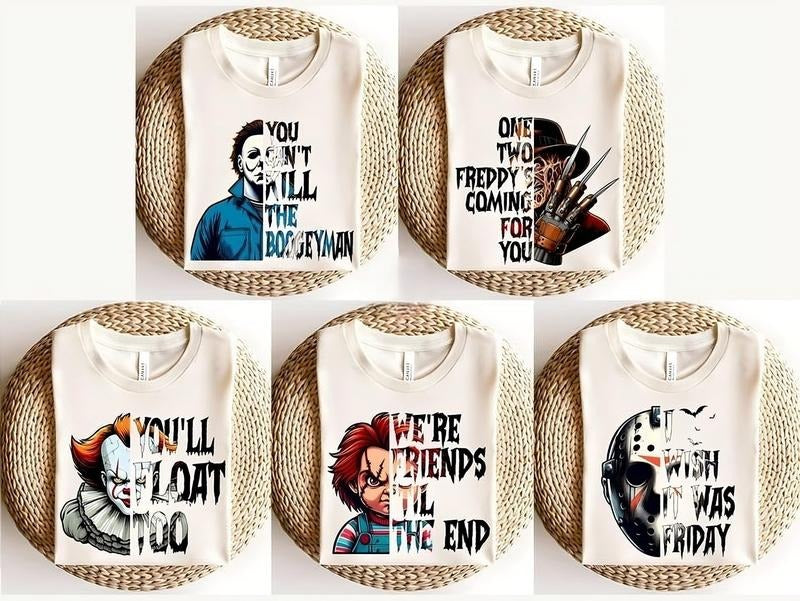 Pack 5 Horror Characters Tshirt, Horror Friends Characters Tee, Trendy Halloween Movies Shirt Hoodie, Sweatshirt