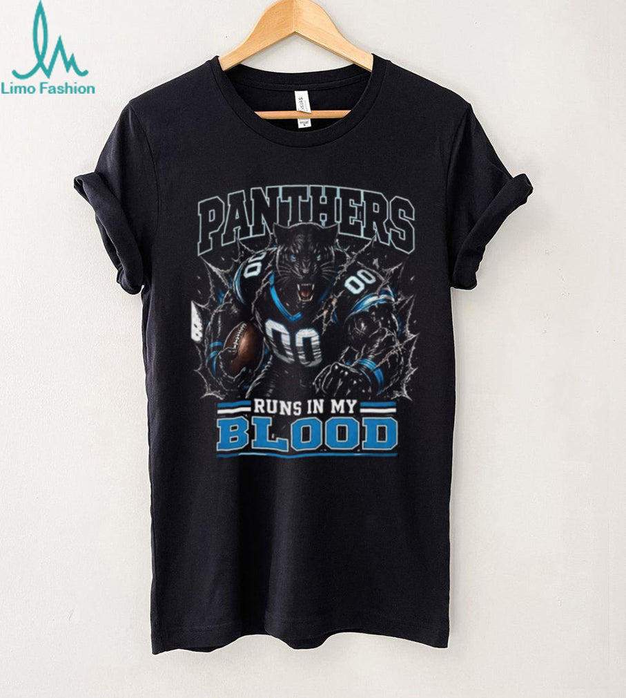 Panthers Football Runs In My Blood Vintage Retro Sports Fan Apparel For Men Women Shirt
