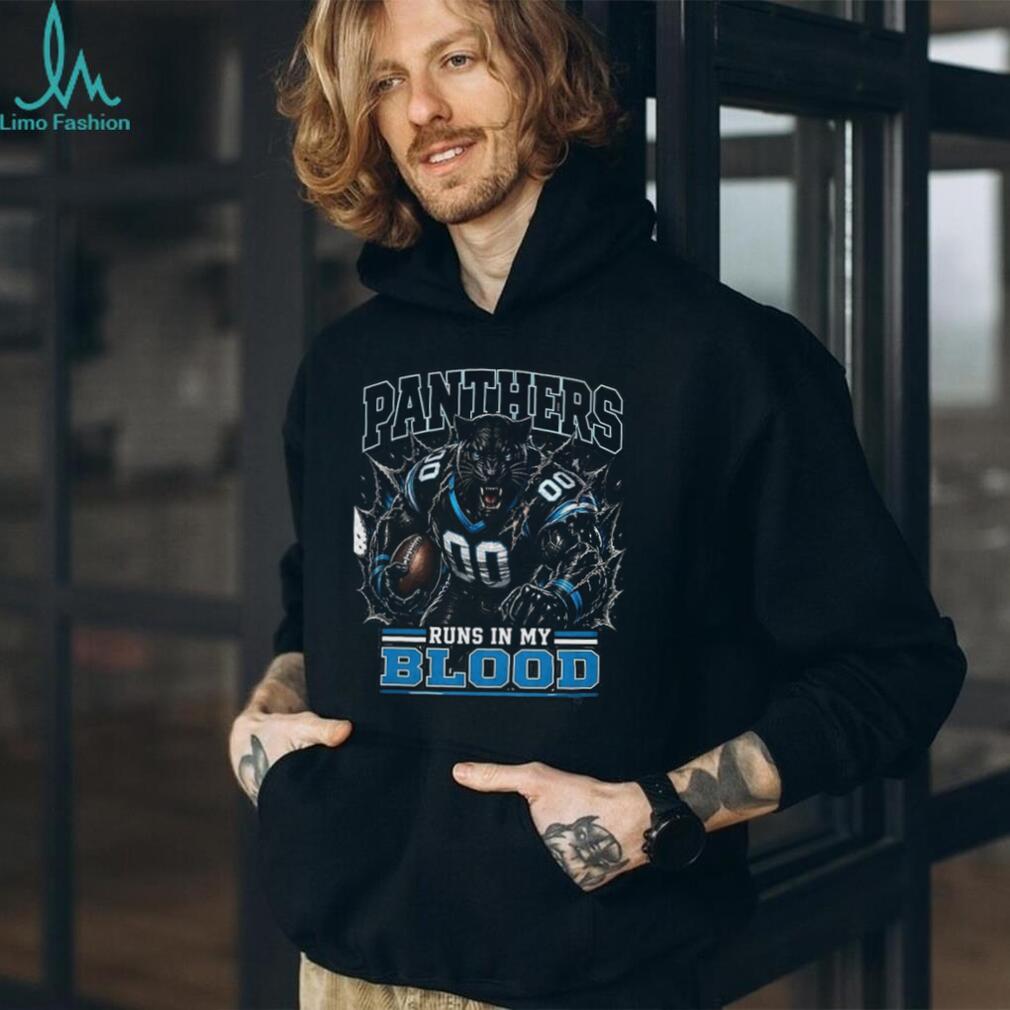 Panthers Football Runs In My Blood Vintage Retro Sports Fan Apparel For Men Women Shirt