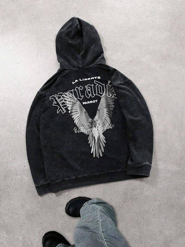 Parrot Print Washed Zip Hoodie, Street Style, Casual Daily Wear, Comfortable Fabric, French Inspired Design, Unisex...