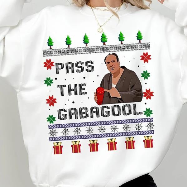 Pass the Gabagool Ugly Sopranos Christmas Fleece Sweatshirt, Funny Mafia Holiday Shirt, Perfect Xmas Gift for TV Fans Hoodie