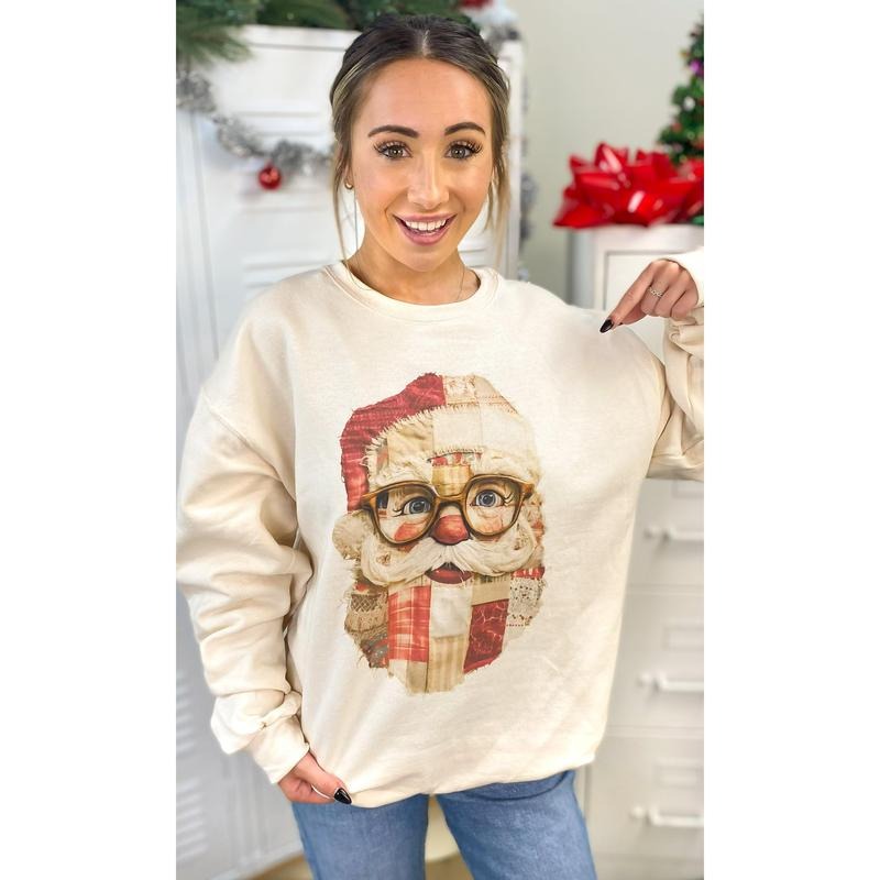 Patchwork Santa Christmas Graphic Sweatshirt T-Shirts, Hoodie | PodTeesHub.com