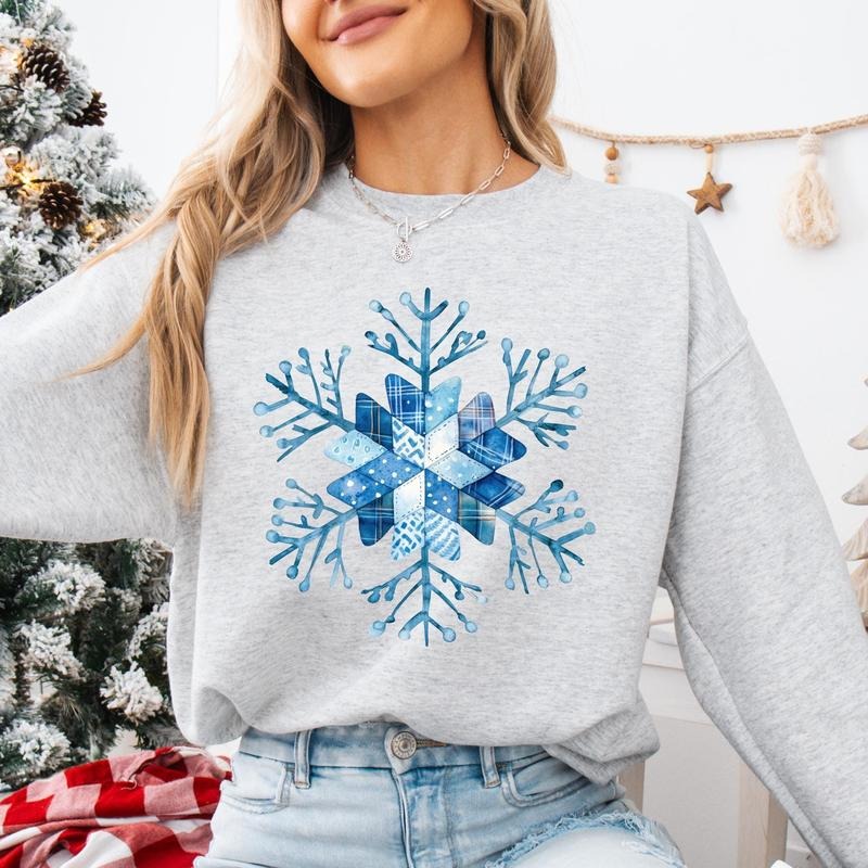 Patchwork Snowflake Christmas Sweatshirt Womens Clothing Vintage Holiday Quilted Shirt Snowflake Sweater Winter Crewneck...
