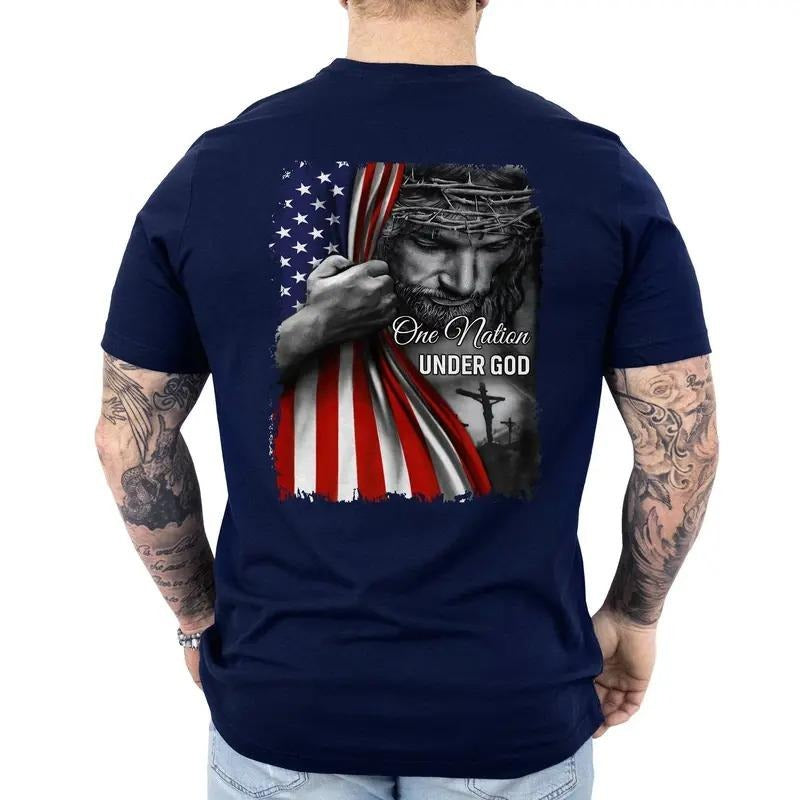 Patriot American Flag Gifts For Men One Nation Under God American 4th Of July Shirts, Menswear Graphic Tee Casual Top...