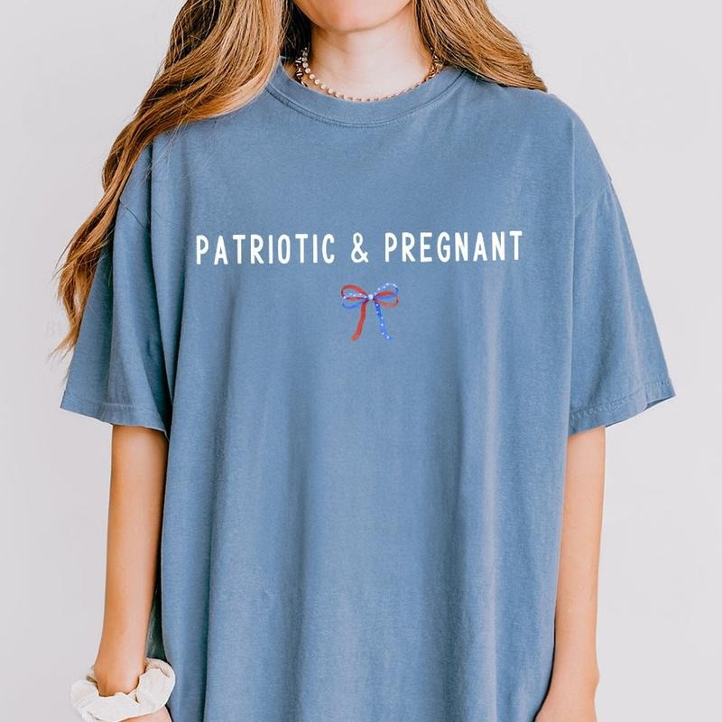 Patriotic And Pregnant Shirt, 4th of July Tshirt, Pregnancy Announcement Shirt, Fourth Of July Pregnancy Reveal Tee,...