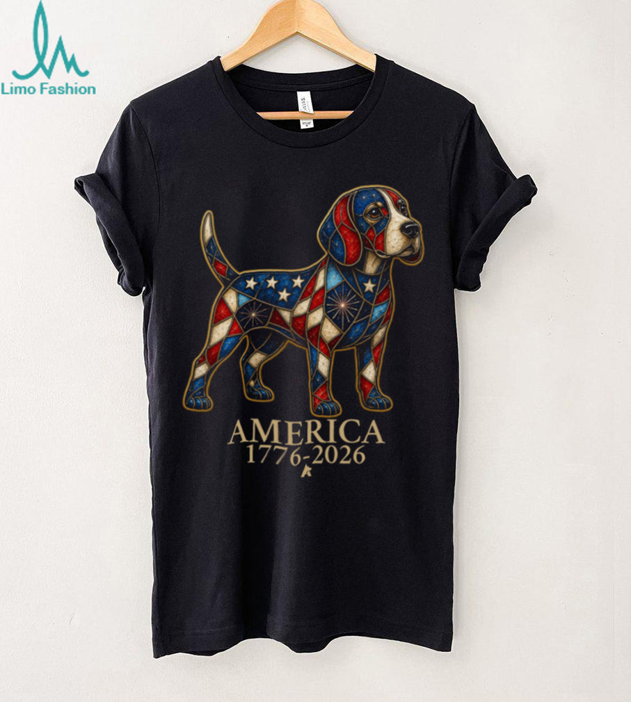 Patriotic Beagle America 1776 2026 Stained Glass Style Shirt