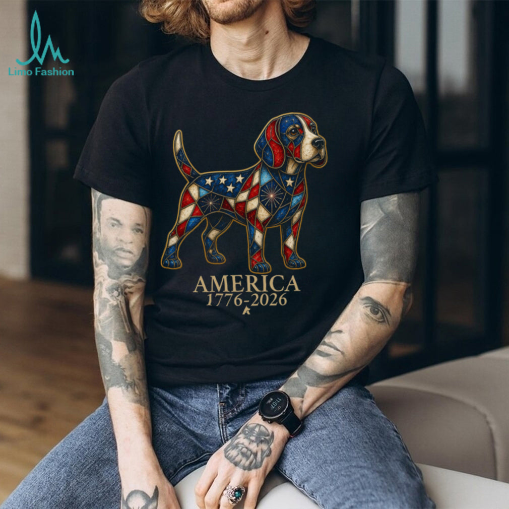 Patriotic Beagle America 1776 2026 Stained Glass Style Shirt