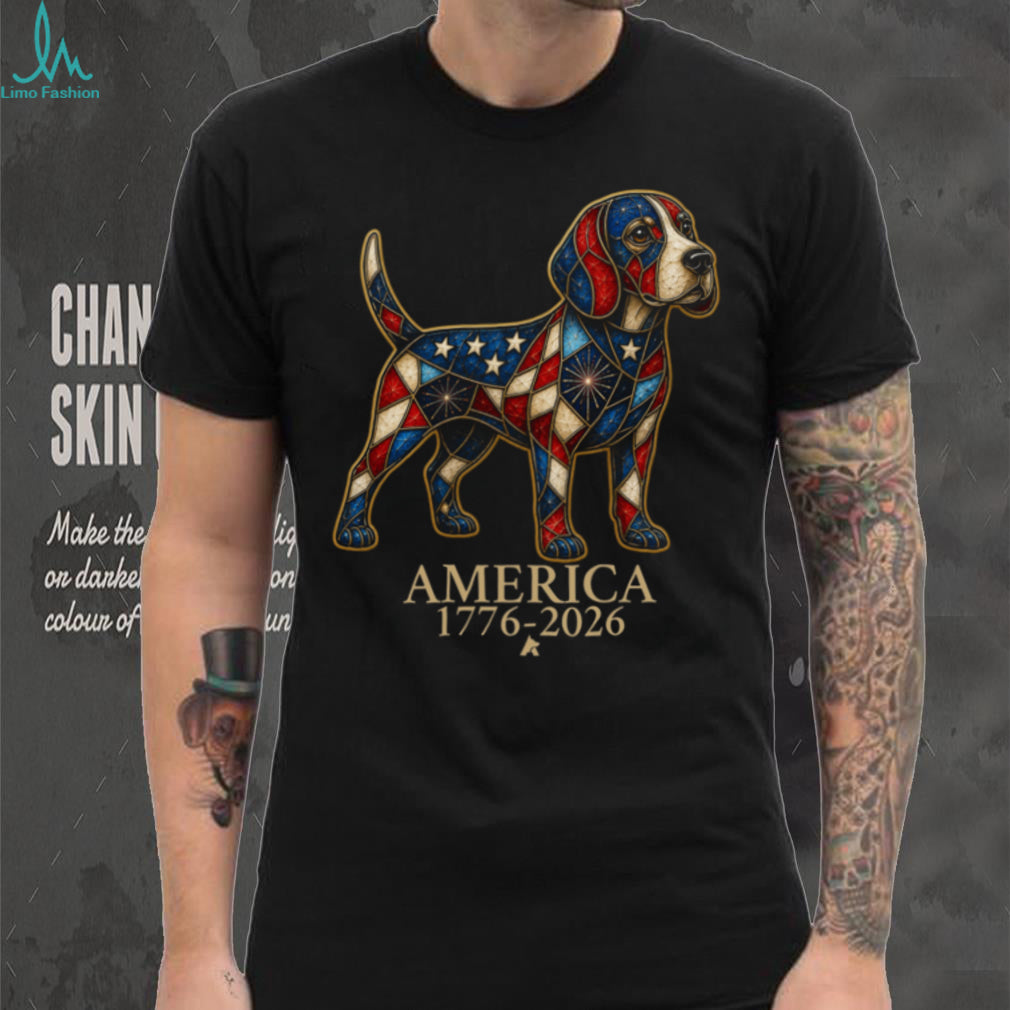 Patriotic Beagle America 1776 2026 Stained Glass Style Shirt