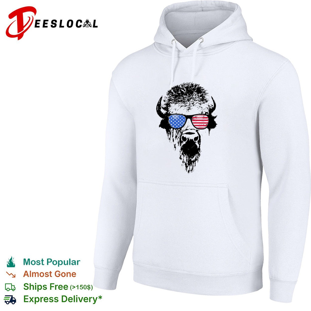 Patriotic Buffalo USA flag American Red White Blue sunglasses shirt