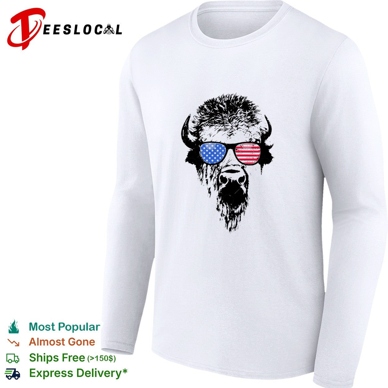 Patriotic Buffalo USA flag American Red White Blue sunglasses shirt