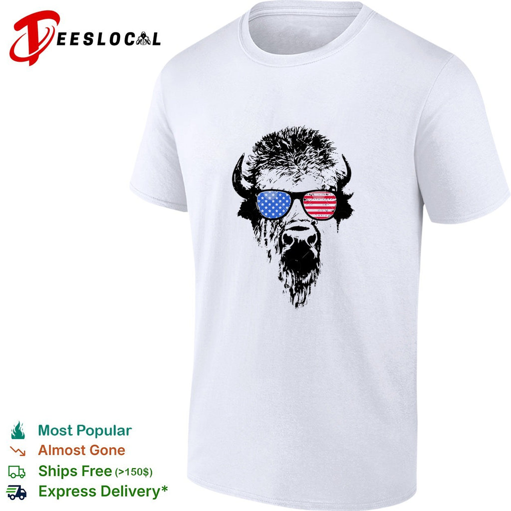 Patriotic Buffalo USA flag American Red White Blue sunglasses shirt