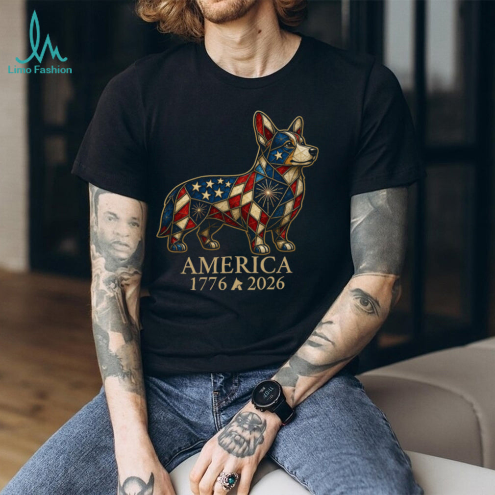Patriotic Corgi America 1776 2026 Stained Glass Style Shirt
