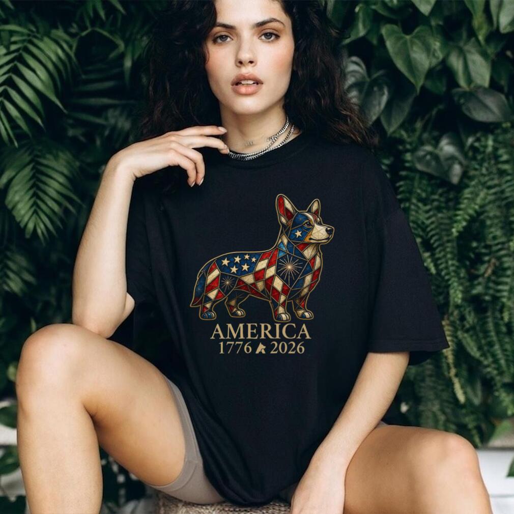 Patriotic Corgi America 1776 2026 Stained Glass Style Shirt