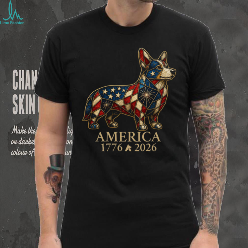Patriotic Corgi America 1776 2026 Stained Glass Style Shirt
