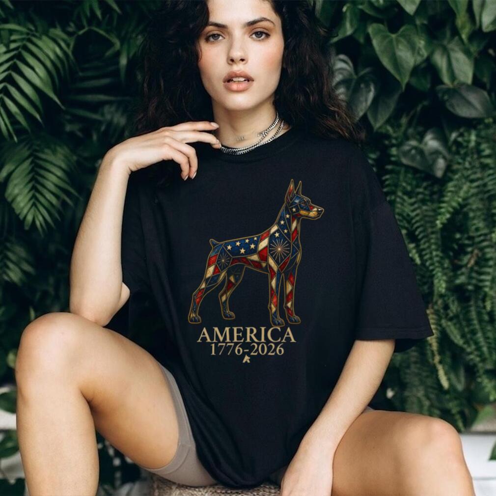 Patriotic Doberman America 1776 2026 Stained Glass Style Shirt