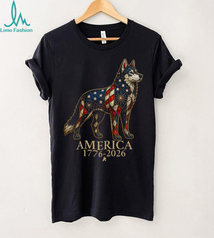 Patriotic Husky America 1776 2026 Stained Glass Style Shirt