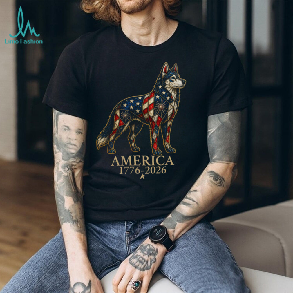 Patriotic Husky America 1776 2026 Stained Glass Style Shirt