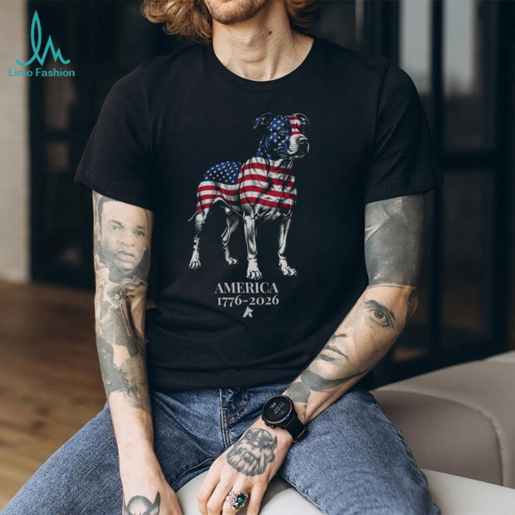 Patriotic Pitbull America 1776 2026 US Flag Graphic Shirt