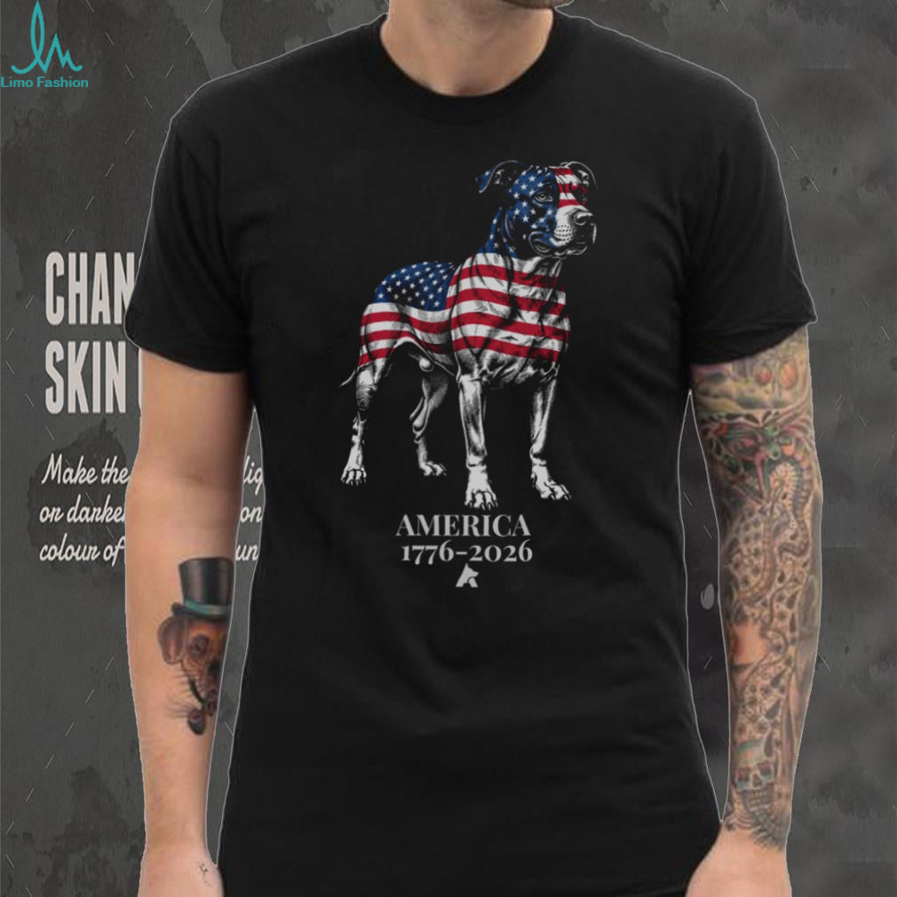 Patriotic Pitbull America 1776 2026 US Flag Graphic Shirt