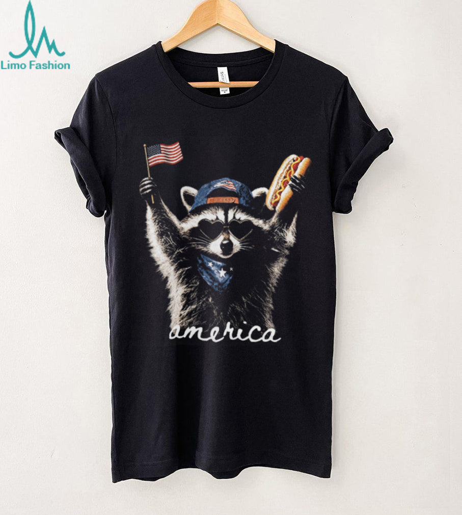 Patriotic Raccoon USA Flag Sunglasses Hot Dog American Pride Shirt
