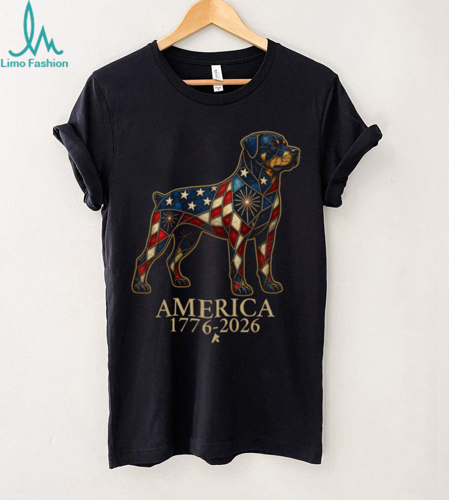 Patriotic Rottweiler America 1776 2026 Stained Glass Style Shirt