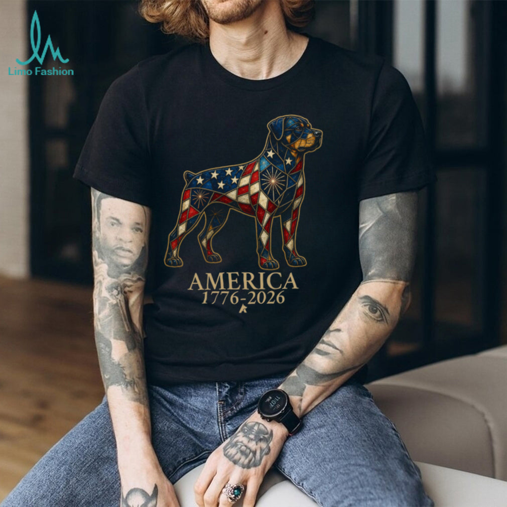 Patriotic Rottweiler America 1776 2026 Stained Glass Style Shirt