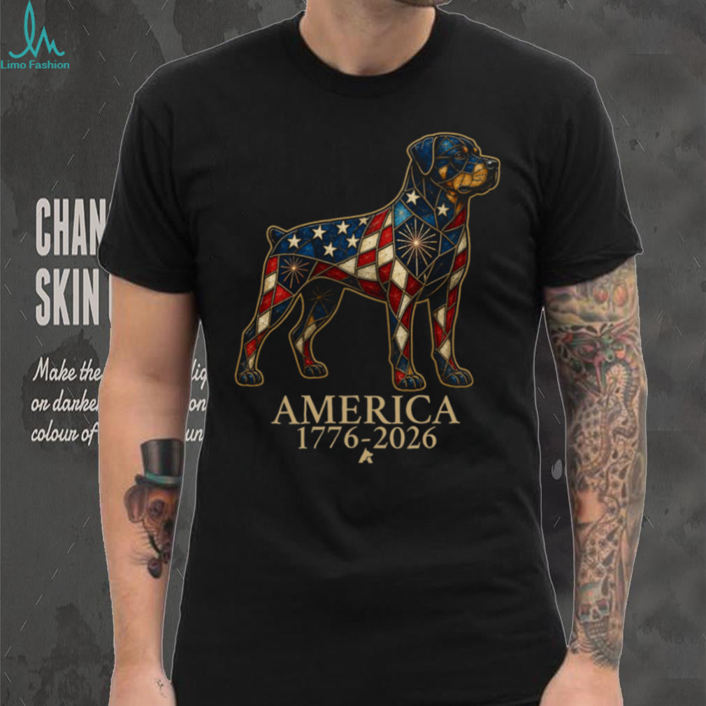 Patriotic Rottweiler America 1776 2026 Stained Glass Style Shirt